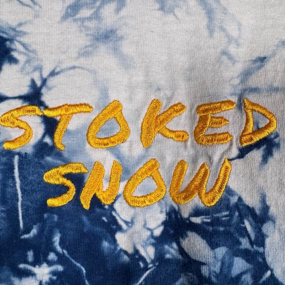 STOKED SNOW Embroidered Unisex Over-sized Tie-dye Thick Cotton T-shirt Size L - Picture 4 of 5